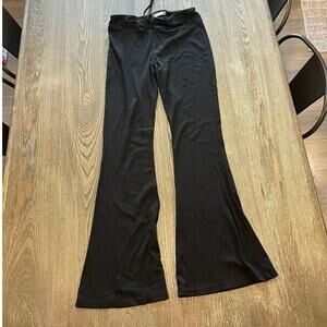 SO High Rise Flare Pants Ribbed Knit Elastic Drawstring Waist Pull-On Black Sz M